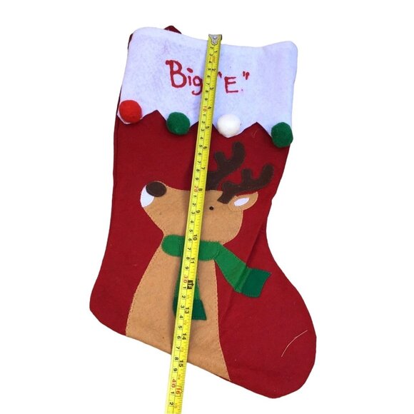 RED/WHITE RAINDEER CHRISTMAS STOCKING "BIG E" EMBELLISHED ON TOP SIZE-16" - Picture 3 of 4
